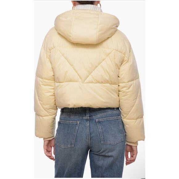 Avec Les Filles Black Cropped Puffer Jacket S Hooded Faux Down Stylish Warm NWT - Picture 9 of 9